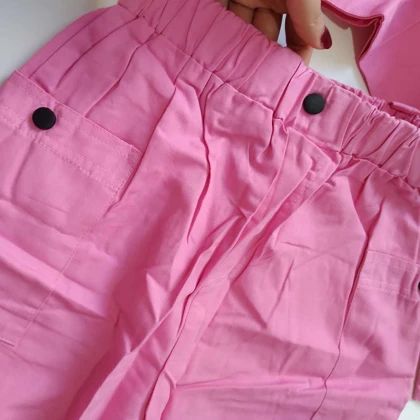 کت شلوار کتان صورتی بچه گانه دخترانه