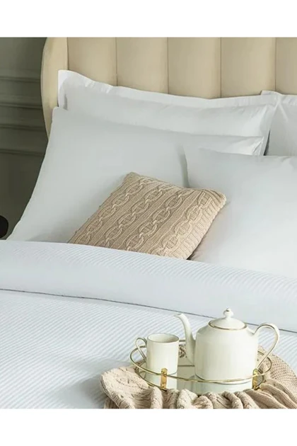 سرویس روتختی دو نفره کینگ سایز English Home مدل Deluxe Çizgili پنبه ساتن - سفید