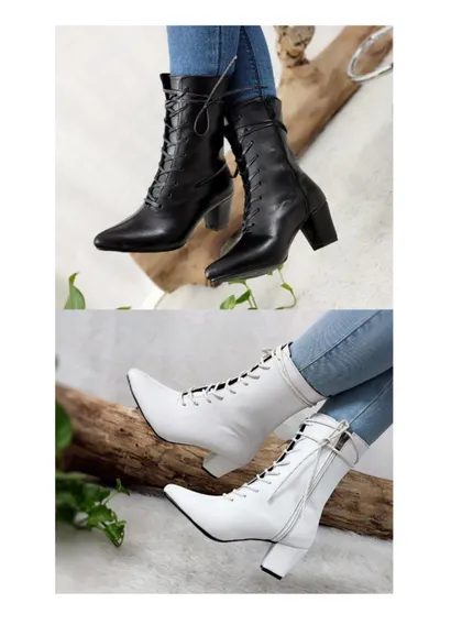 بوت پاشنه‌دار مدل بند چرمی زنانه کد 75008