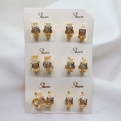 گوشواره برند شین مدل «ملکه قلب‌ها» | آبکاری طلای 24 عیار و درخشش الماس‌گونه