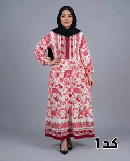 پیراهن ساحلی وارداتی دکمه دار طرح گل‌دار 7314