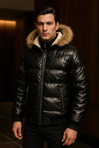 کاپشن فوق زیبای چرم پفکی ضخیم- گرماژ بالا با تضمین کیفیت استثنایی!