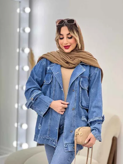 مانتو جین دو جیب پاکتی زاپ‌دار