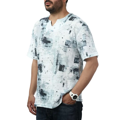 تیشرت آستین کوتاه یقه کوبایی مردانه تن کوک مدل 26212753