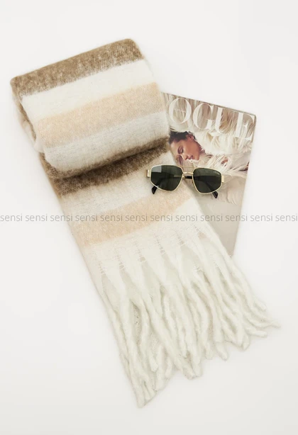 شال بیگ طرح دار پشمی کد1004605