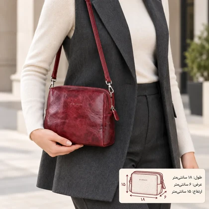 کیف چرم زرشکی ادری زنانه