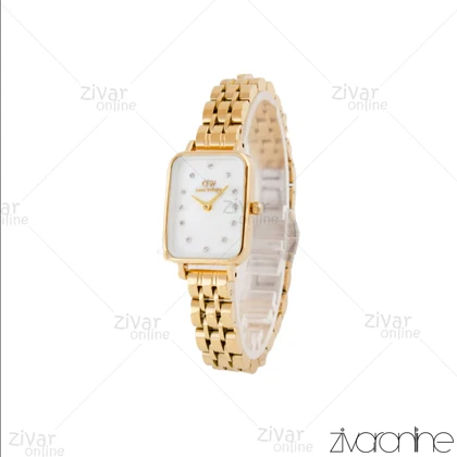 ساعت دنیل ولینگتون کوادرو زنانه طلایی صفحه سفید ایندکس نگین‌دار 105601