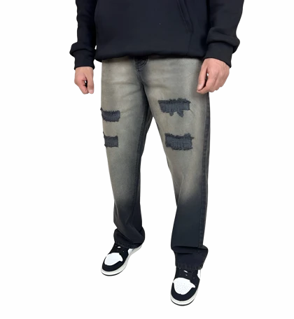 شلوار جین مردانه نیم بگ (Semi-Baggy) زاپ‌دار - رنگ دودی و خاص - فیت راحت