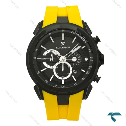 ساعت رومانسون مردانه کرنوگراف دار مشکی بند رابر زرد Romanson-8262-G