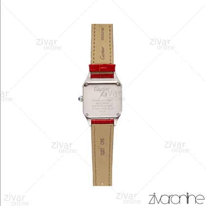 ساعت کارتیر زنانه مدل سانتوس دومونت قاب رزگلد نقره ای بند چرم قرمز 106174