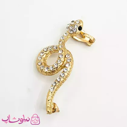 گوشواره لاله گوش نگین‌دار طرح مار طلایی