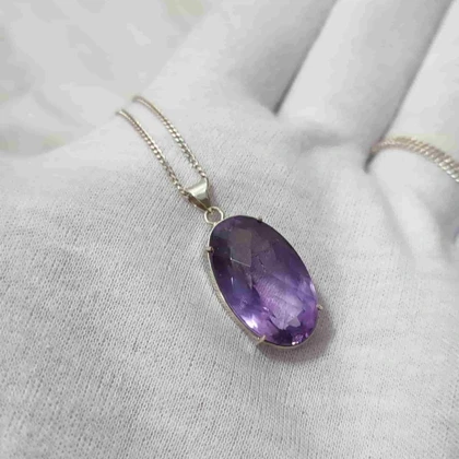 گردنبند نقره با سنگ آمیتیست کد 501 (بدون زنجیر)