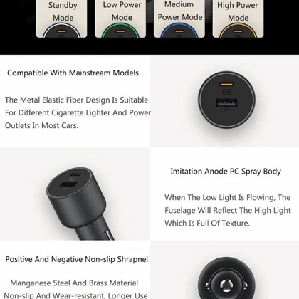 شارژر فندکی فست شارژ شیائومی Xiaomi اصل مدل MDY-16-ER توان 100 وات
