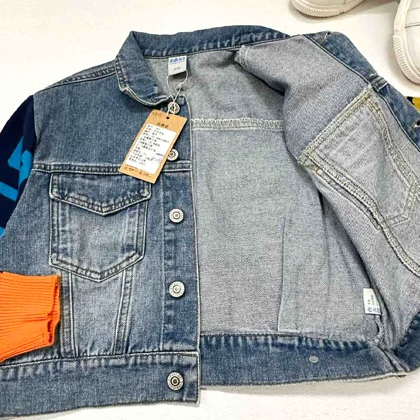 کت جین دخترانه آستین بافت طرحدار