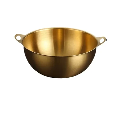 کاسه استیل دو دسته گرد و گود طلایی