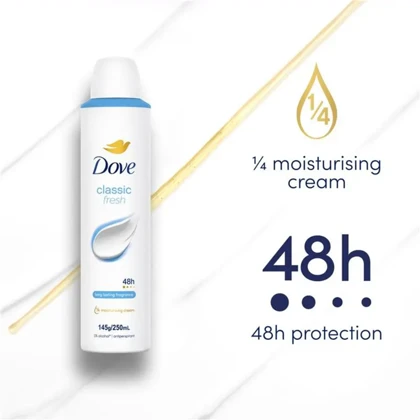 اسپری ضد تعریق زنانه داو Dove مدل Classic Fresh محافظت 48 ساعته 250ml