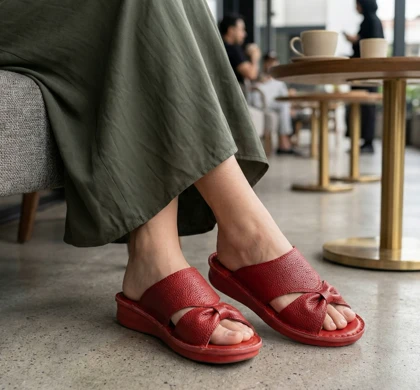 صندل چرم زنانه مدل تک پاپیون