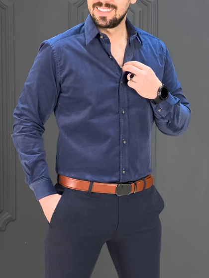 پیراهن 030804 مخمل آبی نفتی