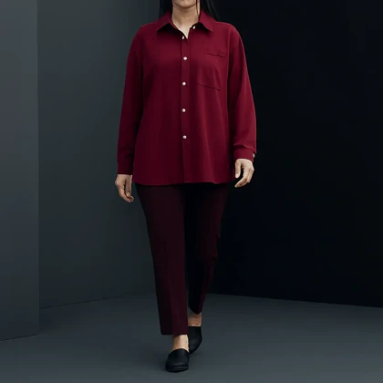 شومیز زنانه کتان مرغوب زرشکی – فری‌سایز، بدون آبرفت