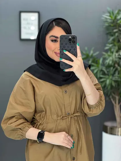مانتو لینن کمرگت آستین کش