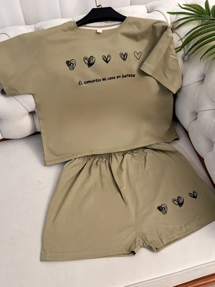 ست کراپ شورتک قلبی 3133