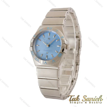 ساعت اومگا زنانه نقره ای صفحه آبی آسمانی ایندکس خطی Omega-5166-L