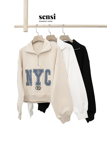 نیم زیپ NYC گلدوزی کراپ