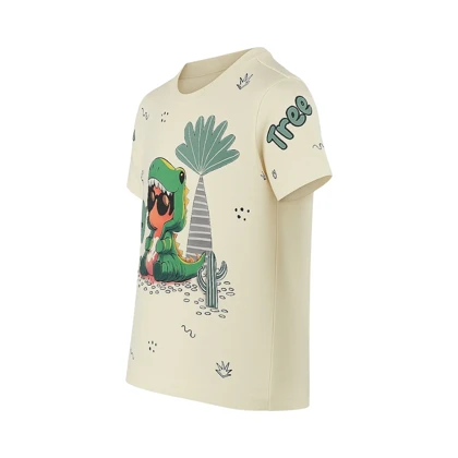 تیشرت آستین کوتاه پسرانه مدل دایناسور PJ1177 رنگ کرم