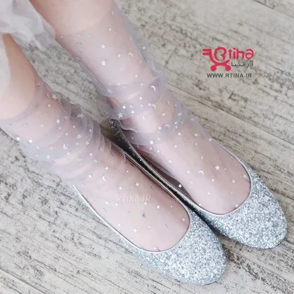 جوراب بلند مجلسی زنانه مدل شیشه ای نگین‌دار