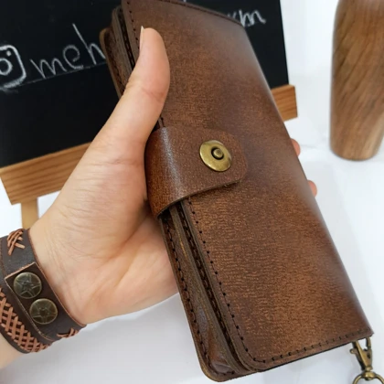 کیف پول دستی چرم طبیعی