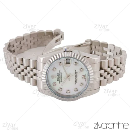 ساعت رولکس دیت جاست زنانه نقره ای ایندکس نگین‌دار مدیوم 105082