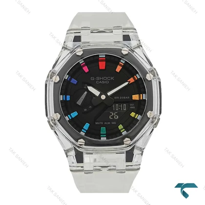 ساعت مردانه GA2100-AP کاسیو جیشاک بند شیشه ای رنگین کمانی Casio-7320-G