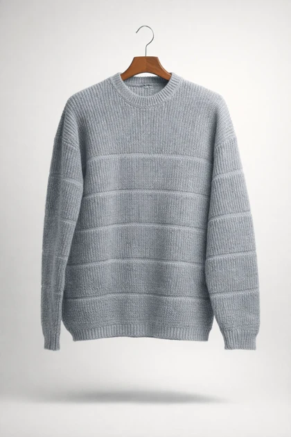 ژاکت بافت خاکستری مردانه فری سایز مناسب سایزهای L تا 2XL