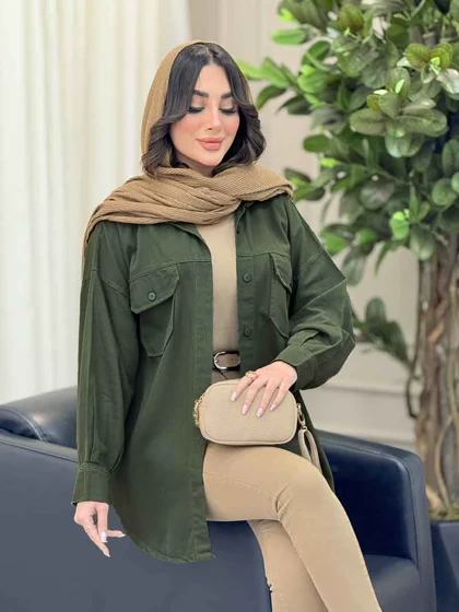 مانتو کتان جیب پاکتی برش‌دار