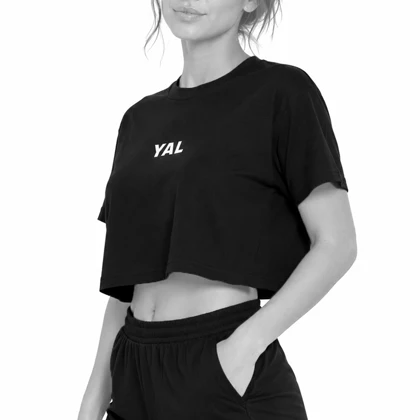 کراپ آستین کوتاه ورزشی زنانه یل مدل CN-Yal-26051 مشکی