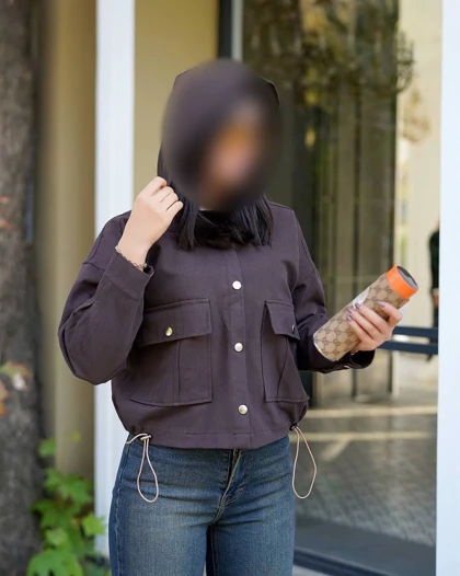 بامبر ژاکت زنانه کلاهدار جنس کتان قد 55
