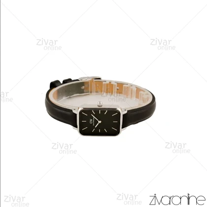 ساعت دنیل ولینگتون زنانه کوادرو قاب نقره ای صفحه مشکی بند چرم 105632