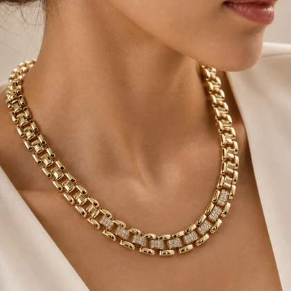 گردنبند زنانه ژوپینگ مدل آمیتیس طرح رولکسی نگین‌دار