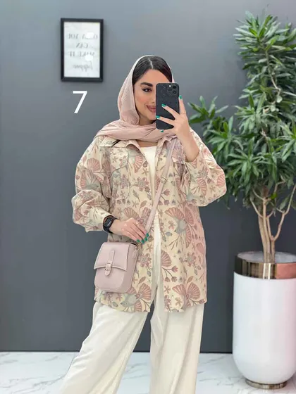مانتو لینن طرح دار دو جیب پاکتی