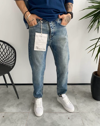 شلوار مام فیت ابی وسط ساده BALENCIAGA