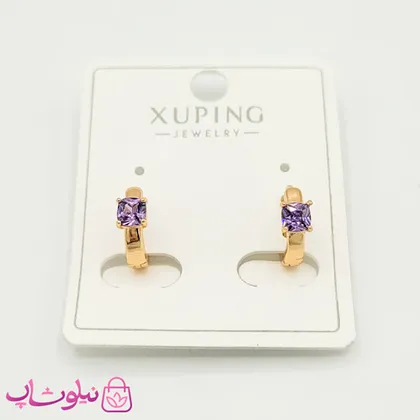 گوشواره حلقه‌ای ریز ژوپینگ با نگین بنفش
