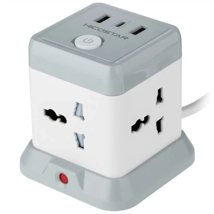 چندراهی برق 4 سوکت 2500 وات، دو USB و دو تایپ سی هایکو استار Hicostar HS-PS321 با کابل دومتری