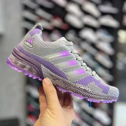 کفش راحتی آدیداس ماراتن کپسول دار طوسی بنفش با کفی ایرکول فوم