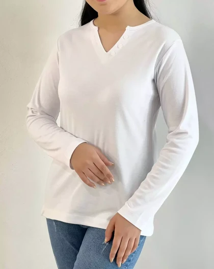 بلوز استین بلند سفید کد 5329