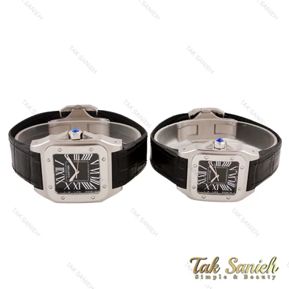 ساعت ست کارتیر سانتوس 100 بند چرم مشکی Cartier-5596-S
