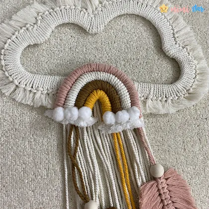 دیوار کوب مکرومه کودک رنگین کمان و ابر