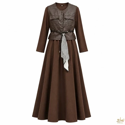 پیراهن و جلیقه چرم دوجیب