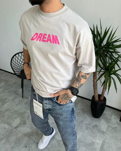 تیشرت یقه گرد DREAM رنگ استخوانی
