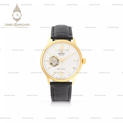 ساعت مچی اورینت اوپن هارت بند چرمی مشکی قاب طلایی Orient