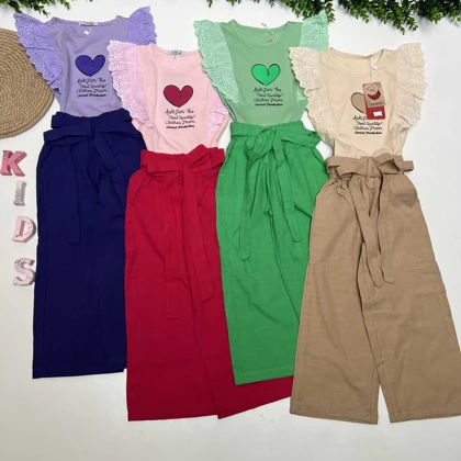 تاپ شلوار توری دخترانه با طرح قلب